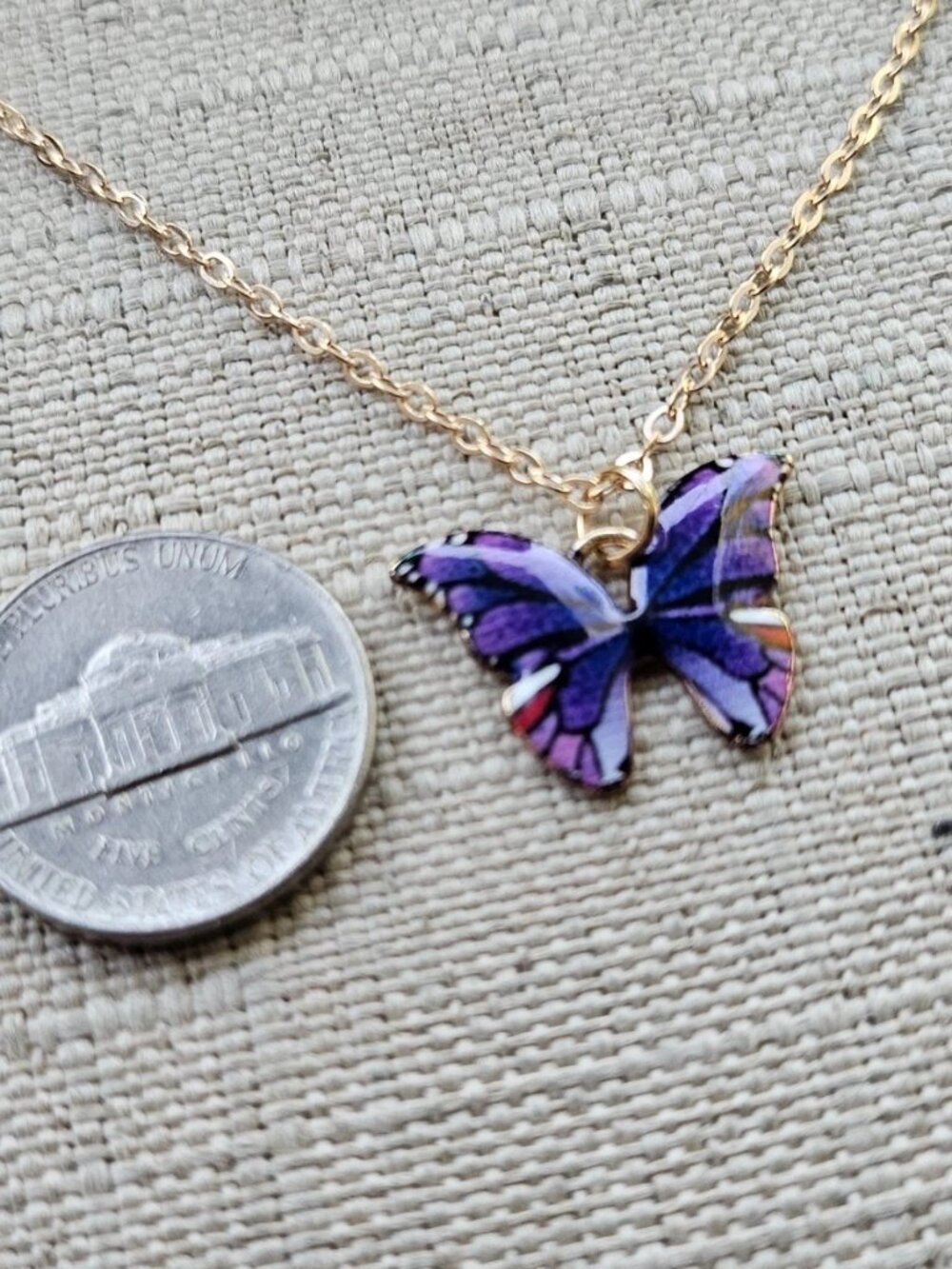 Purple Butterfly Pendant Necklace Fashion Jewelry Gold Tone Chain Necklace - Picture 11 of 11